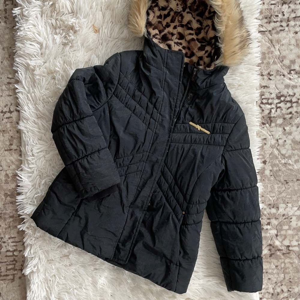 Girl’s quilted coat w/ removable faux fur hood trim